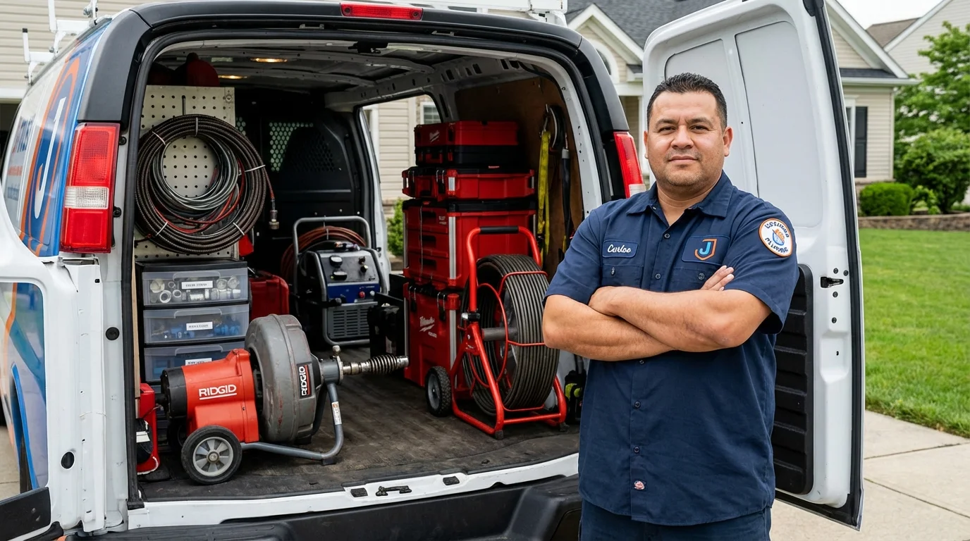 Professional drain cleaning equipment and Johns Plumbing LLC plumber in Hoisington