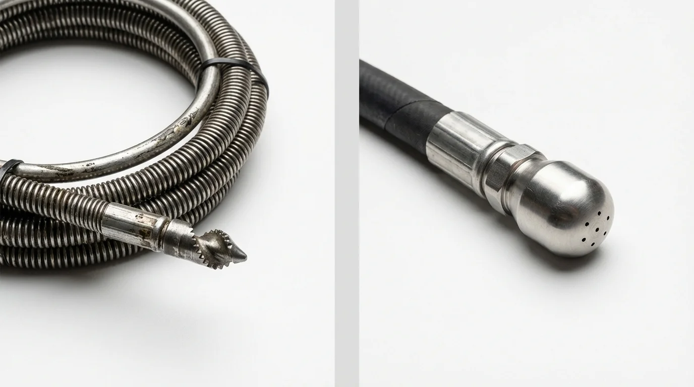 Drain snake cable and hydro jetting nozzle used for drain cleaning in Hoisington, KS