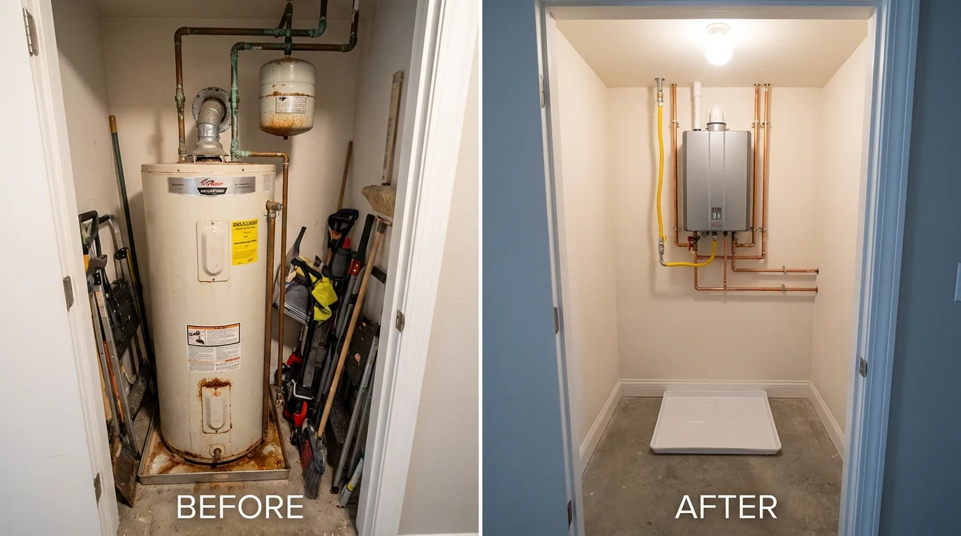 Tank water heater versus wall-mounted tankless unit comparison for Hoisington, KS homeowners