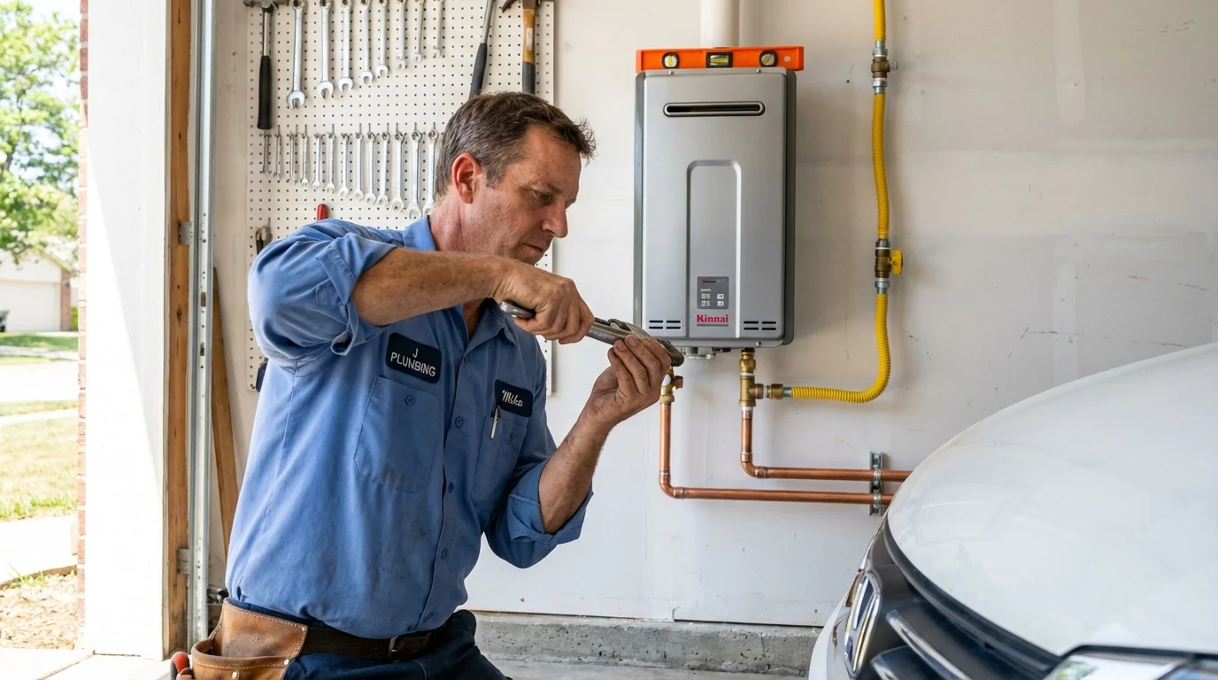 Tankless water heater installation by a Johns Plumbing LLC plumber in Hoisington
